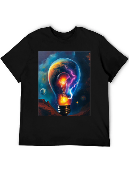 Cosmic Lightbulb Graphic Tee - Black Cotton T-Shirt