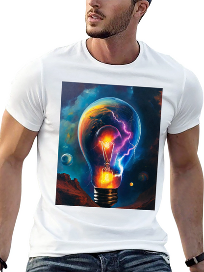 Cosmic Lightbulb Graphic Tee - Black Cotton T-Shirt