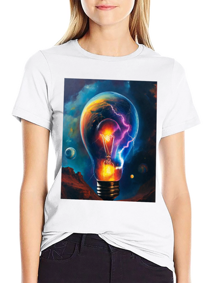 Cosmic Lightbulb Graphic Tee - Black Cotton T-Shirt