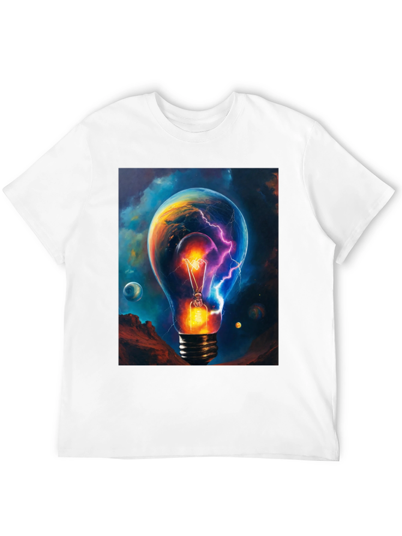 Cosmic Lightbulb Graphic Tee - Black Cotton T-Shirt