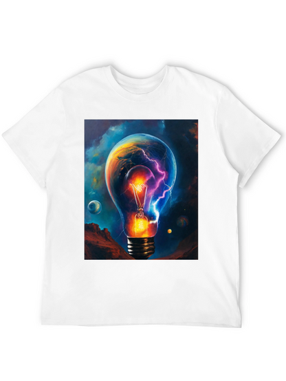 Cosmic Lightbulb Graphic Tee - Black Cotton T-Shirt
