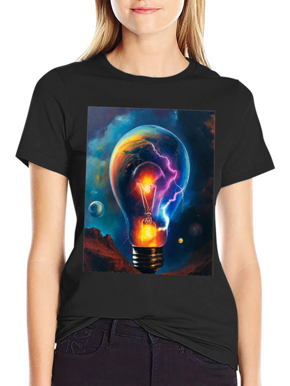 Cosmic Lightbulb Graphic Tee - Black Cotton T-Shirt