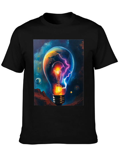 Cosmic Lightbulb Graphic Tee - Black Cotton T-Shirt