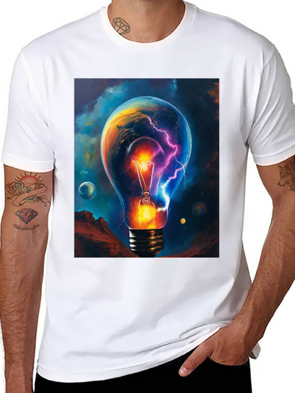 Cosmic Lightbulb Graphic Tee - Black Cotton T-Shirt