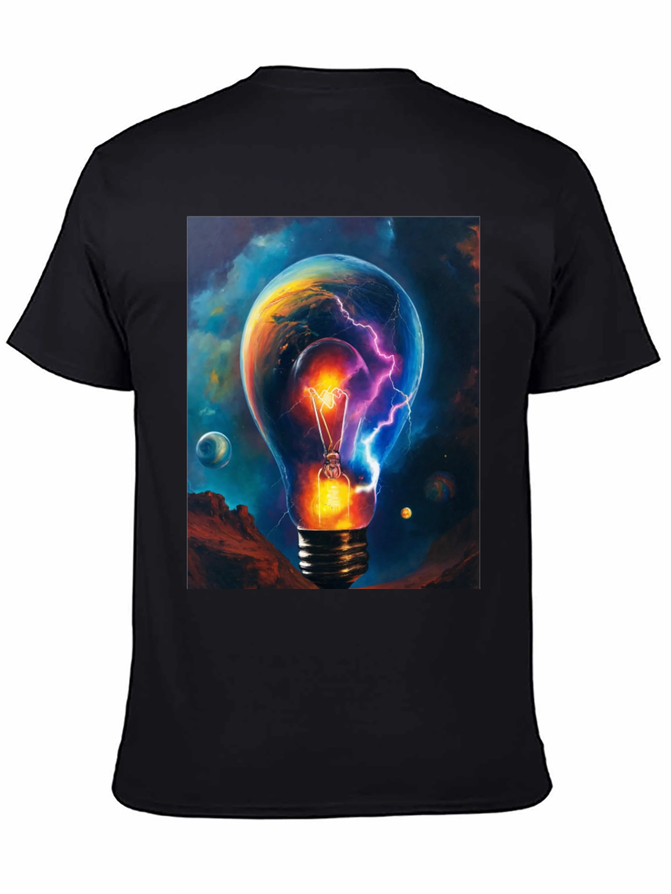 Cosmic Lightbulb Graphic Tee - Black Cotton T-Shirt
