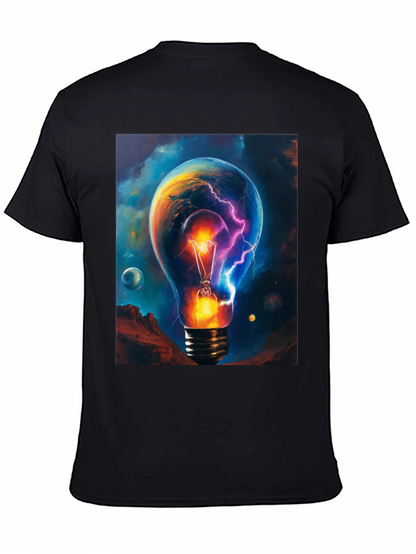 Cosmic Lightbulb Graphic Tee - Black Cotton T-Shirt