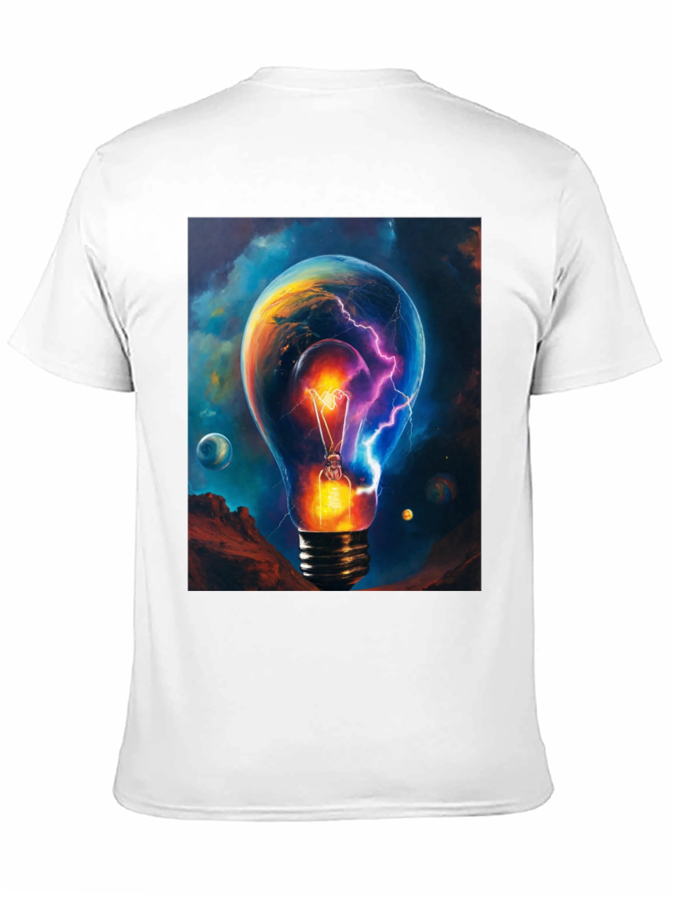 Cosmic Lightbulb Graphic Tee - Black Cotton T-Shirt