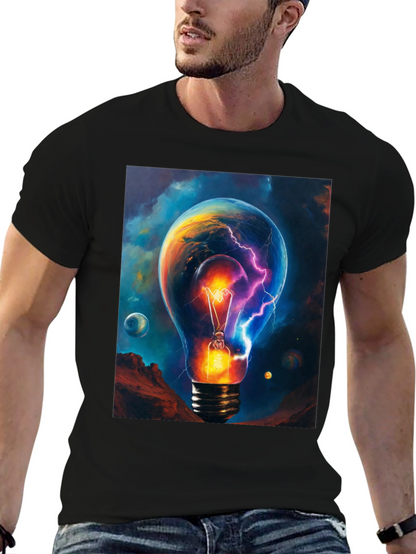 Cosmic Lightbulb Graphic Tee - Black Cotton T-Shirt