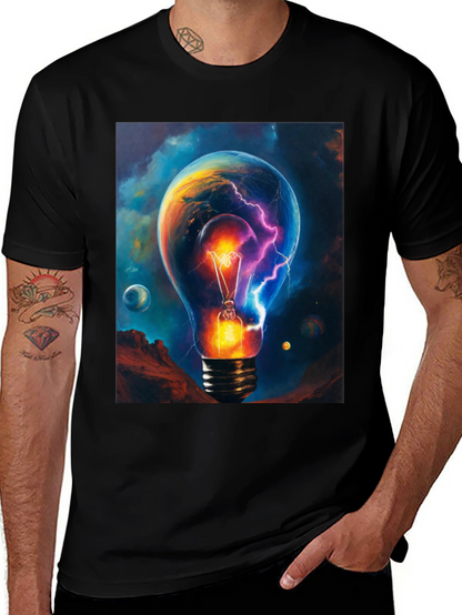 Cosmic Lightbulb Graphic Tee - Black Cotton T-Shirt
