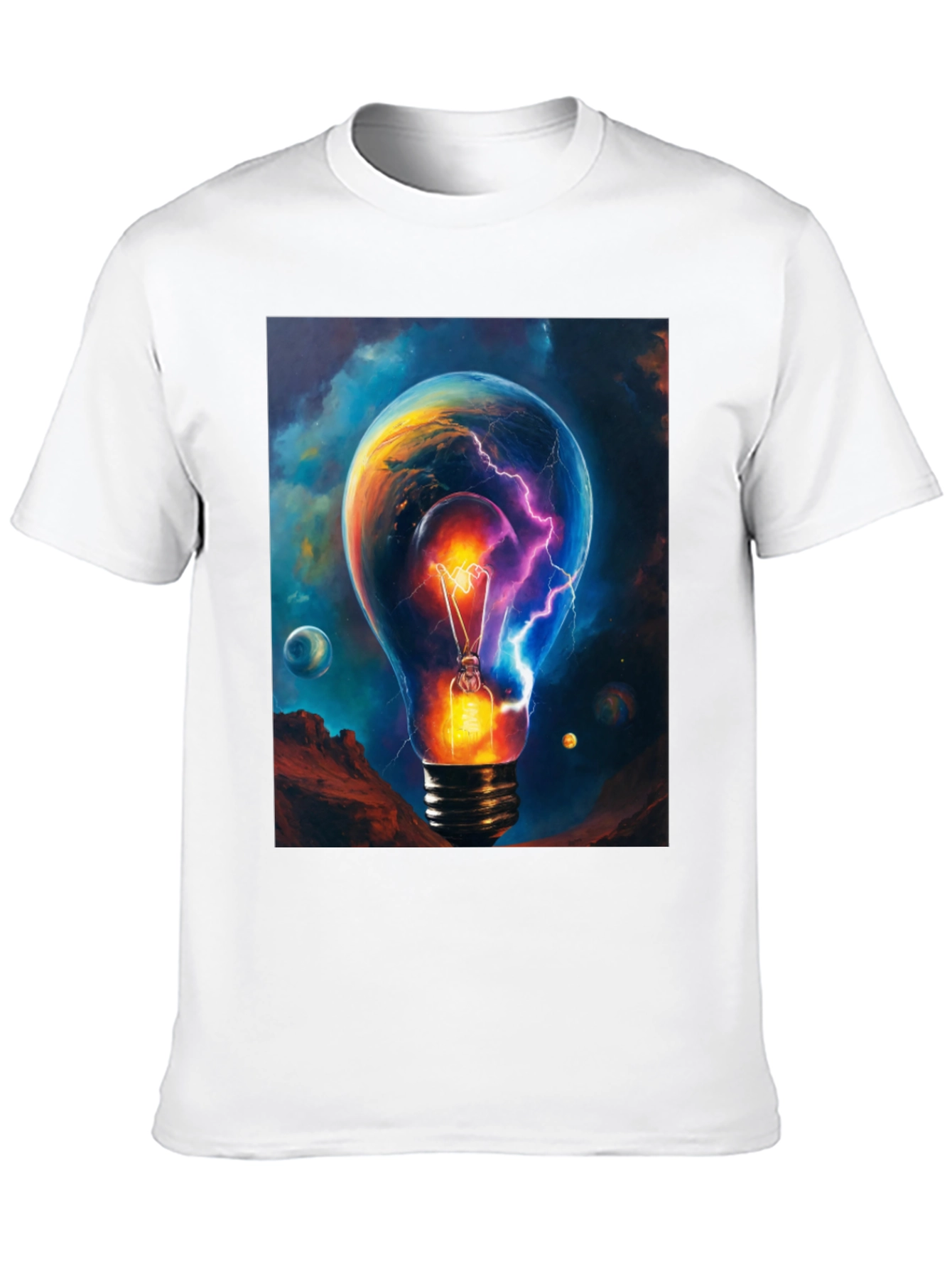 Cosmic Lightbulb Graphic Tee - Black Cotton T-Shirt