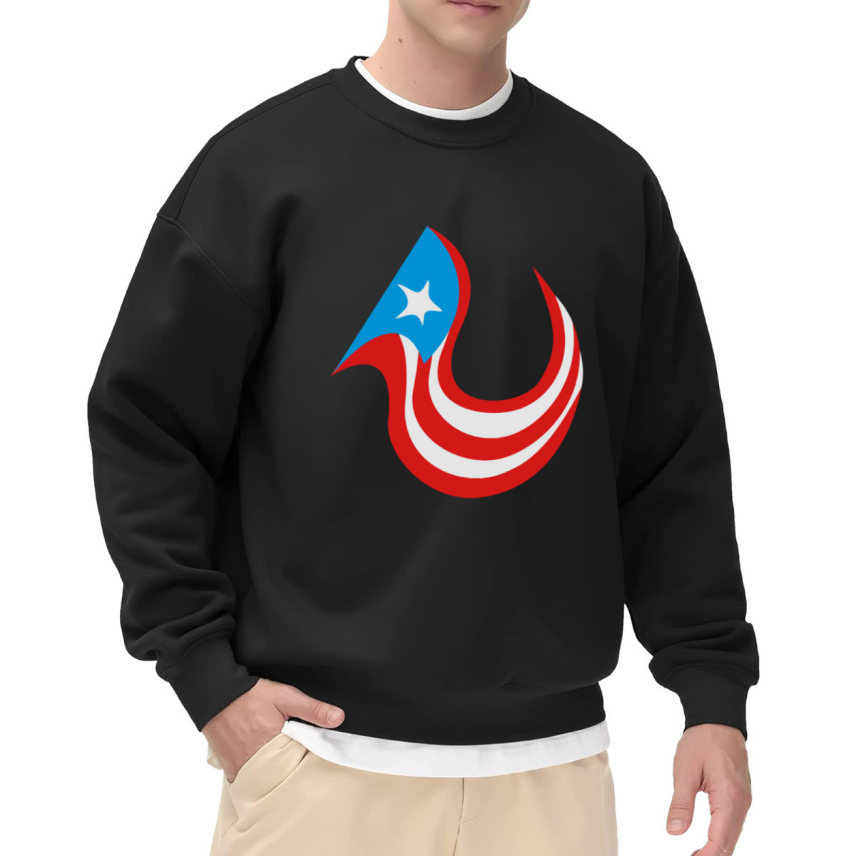Red White Blue Flame Star Crewneck Sweatshirt - Patriotic Fire Design Pullover