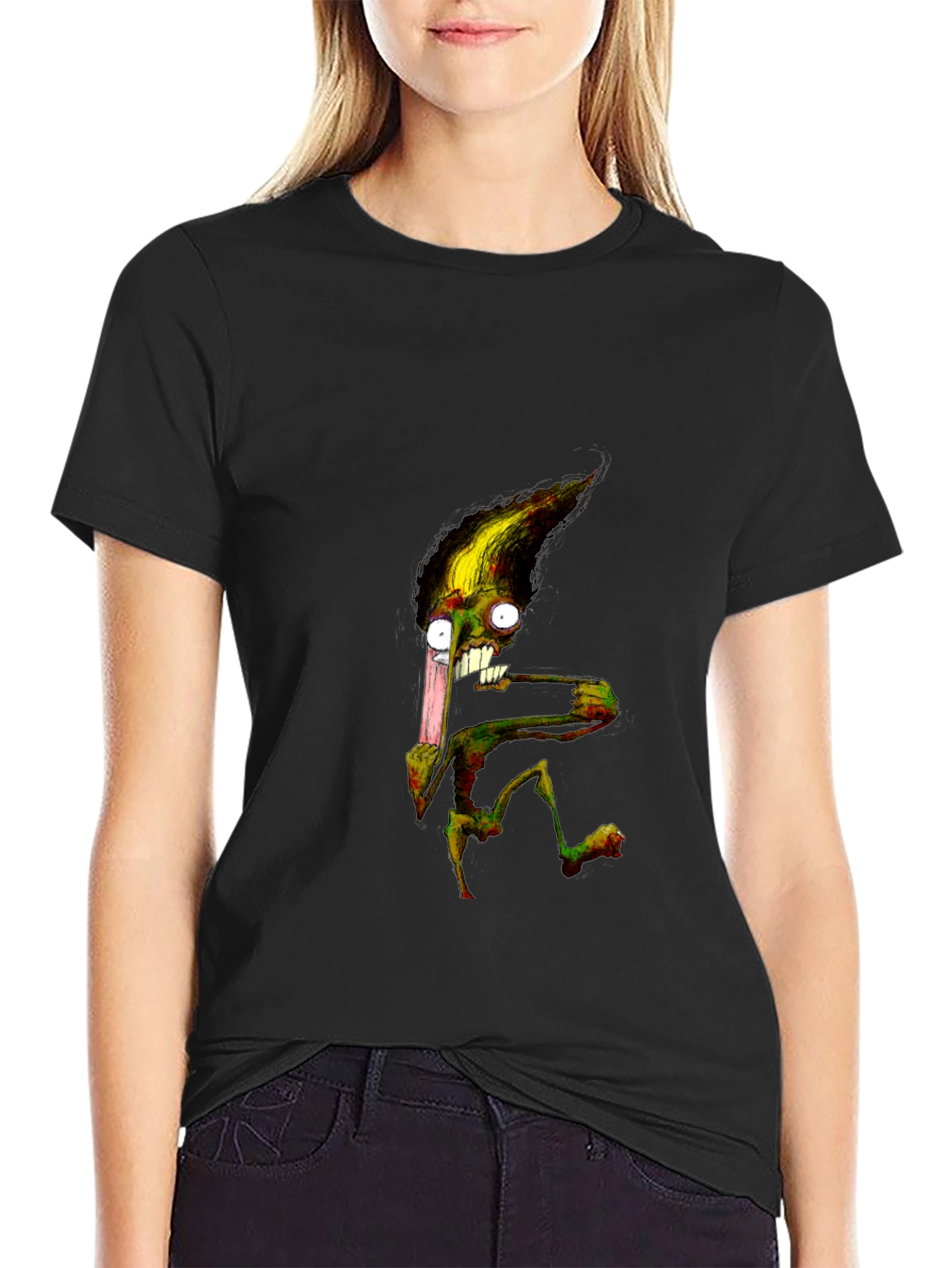 Monster Graphic T-Shirt - Black Crew Neck
