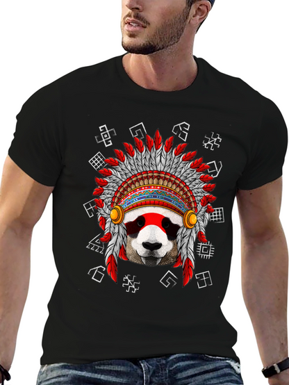 Panda Indian Headdress Graphic T-Shirt