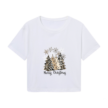 Leopard Christmas Tree Merry Christmas Crop Top