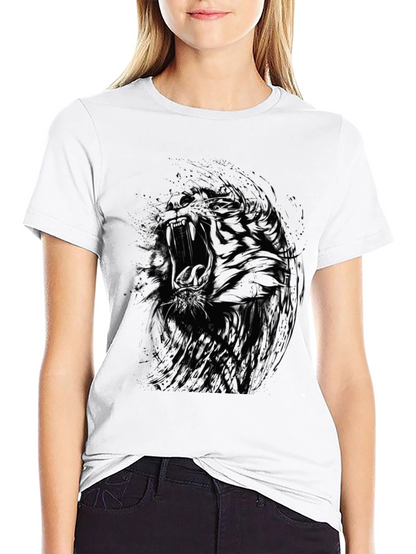 Abstract Tiger Graphic Black Crew Neck T-Shirt