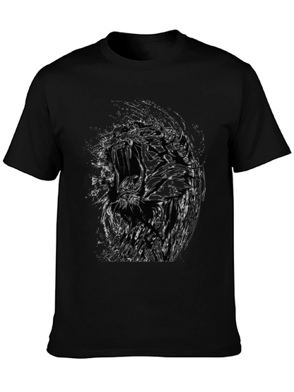 Abstract Tiger Graphic Black Crew Neck T-Shirt