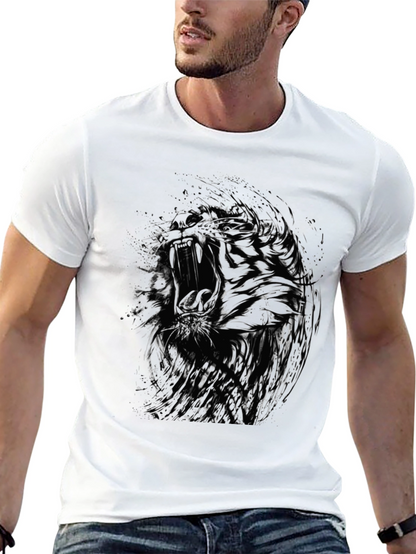 Abstract Tiger Graphic Black Crew Neck T-Shirt