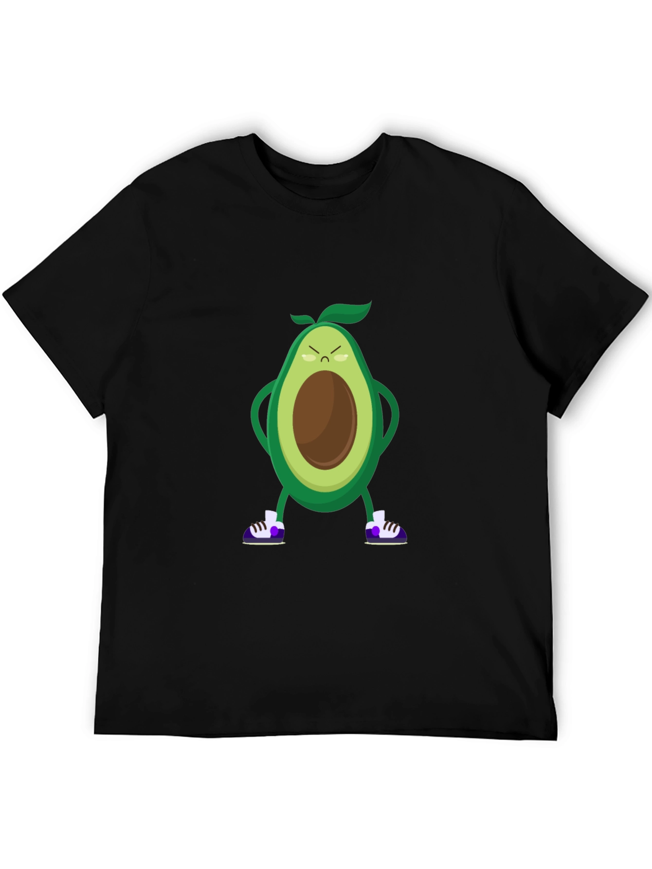 Angry Avocado Cartoon Print Black T-Shirt