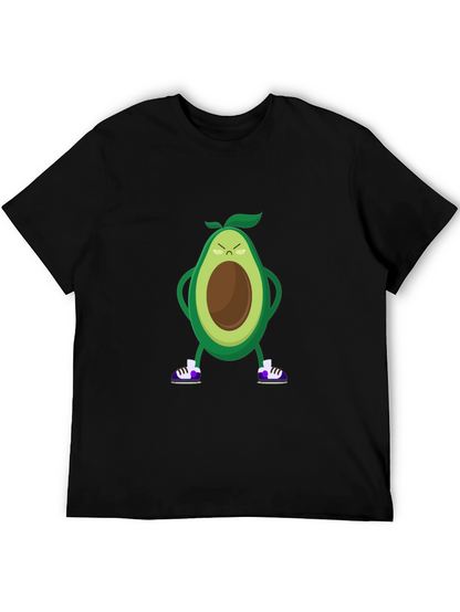 Angry Avocado Cartoon Print Black T-Shirt