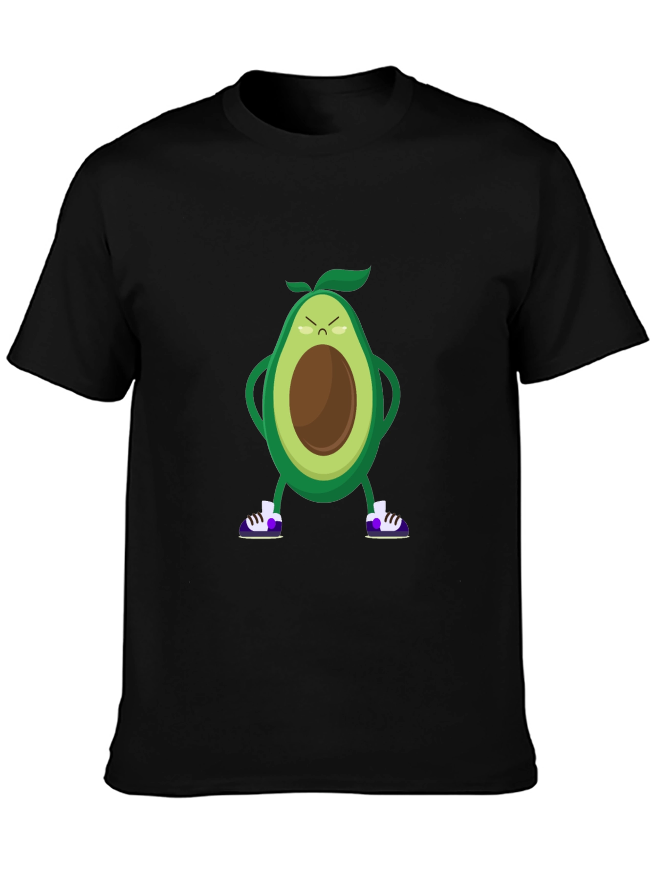 Angry Avocado Cartoon Print Black T-Shirt