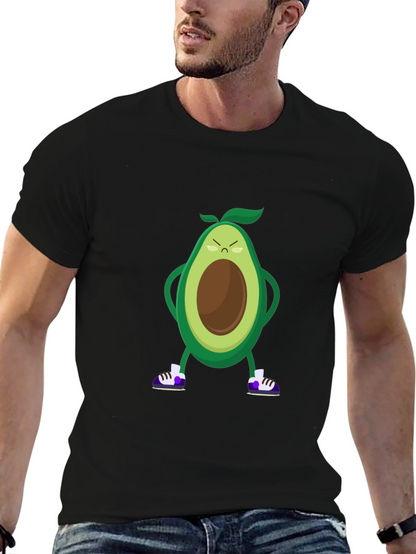 Angry Avocado Cartoon Print Black T-Shirt