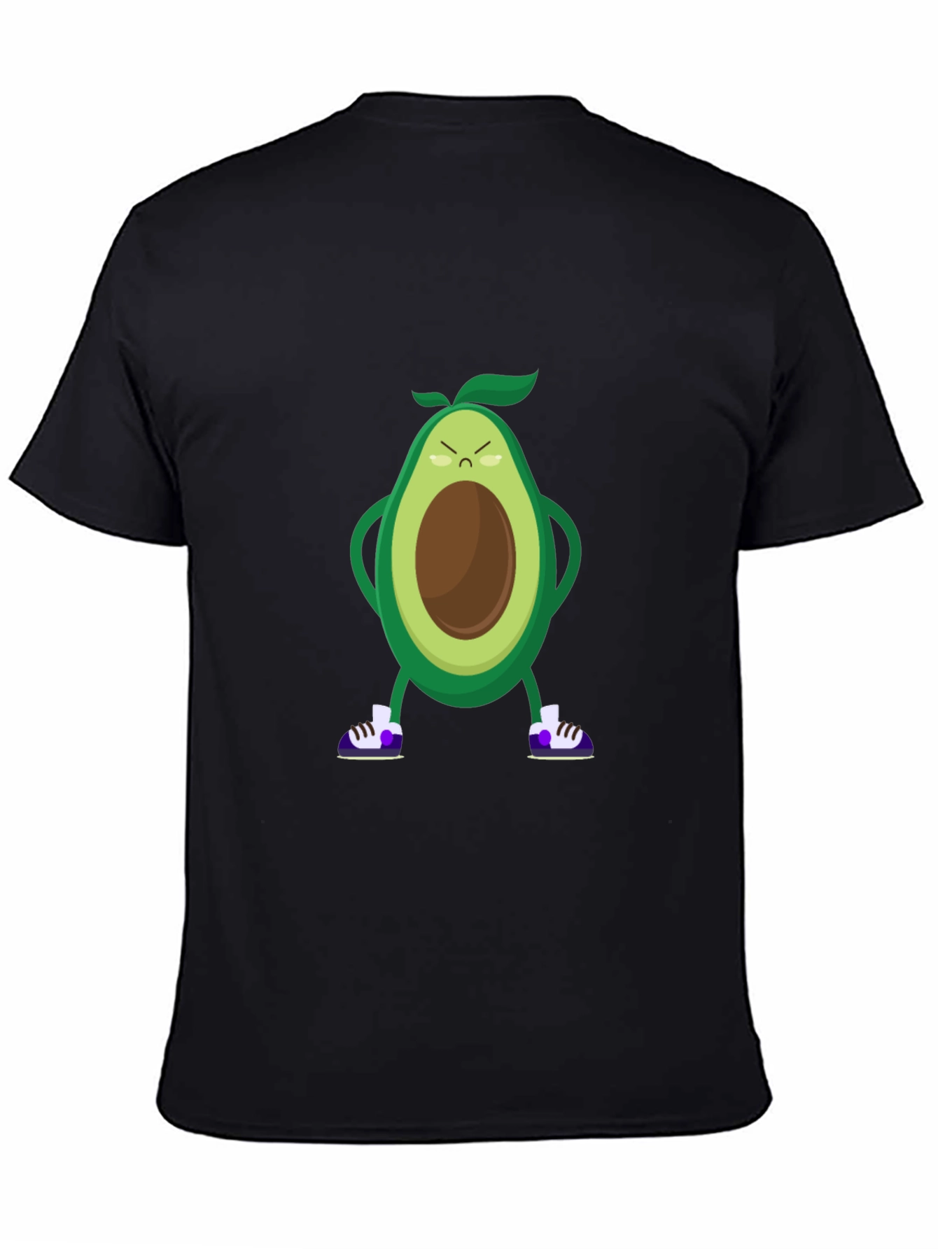 Angry Avocado Cartoon Print Black T-Shirt