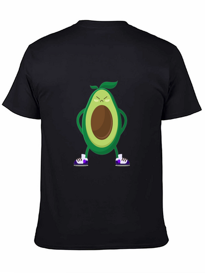 Angry Avocado Cartoon Print Black T-Shirt