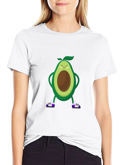 Angry Avocado Cartoon Print Black T-Shirt