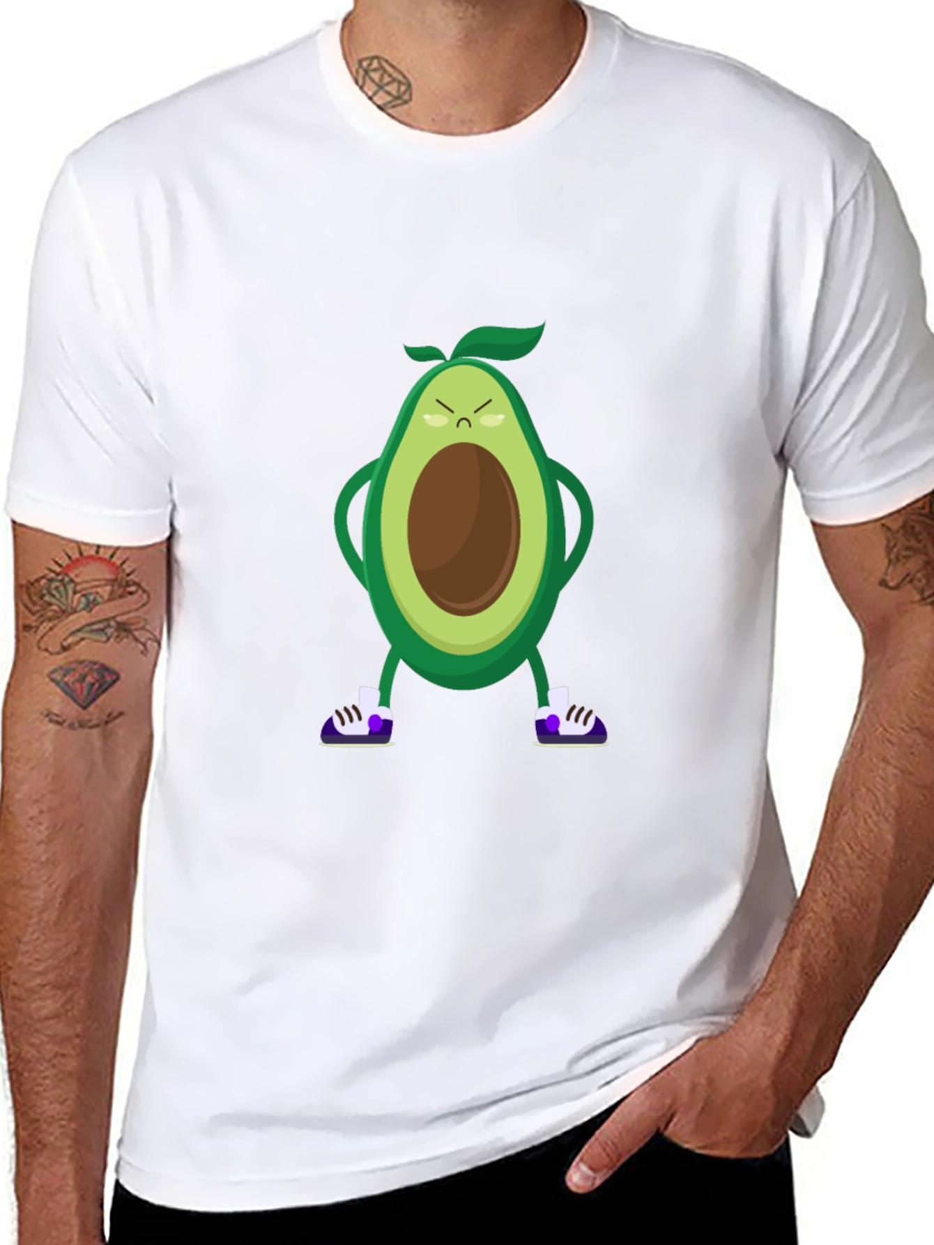 Angry Avocado Cartoon Print Black T-Shirt