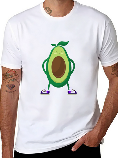 Angry Avocado Cartoon Print Black T-Shirt