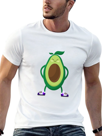 Angry Avocado Cartoon Print Black T-Shirt