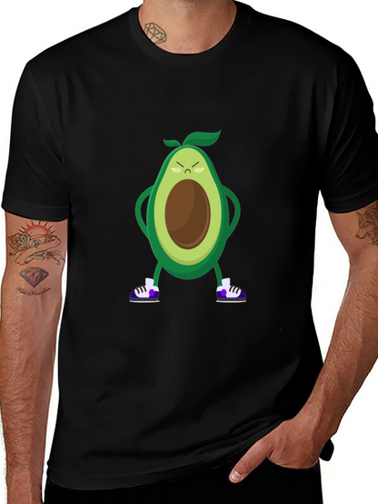 Angry Avocado Cartoon Print Black T-Shirt
