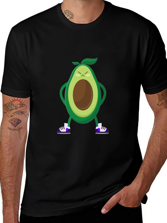 Angry Avocado Cartoon Print Black T-Shirt