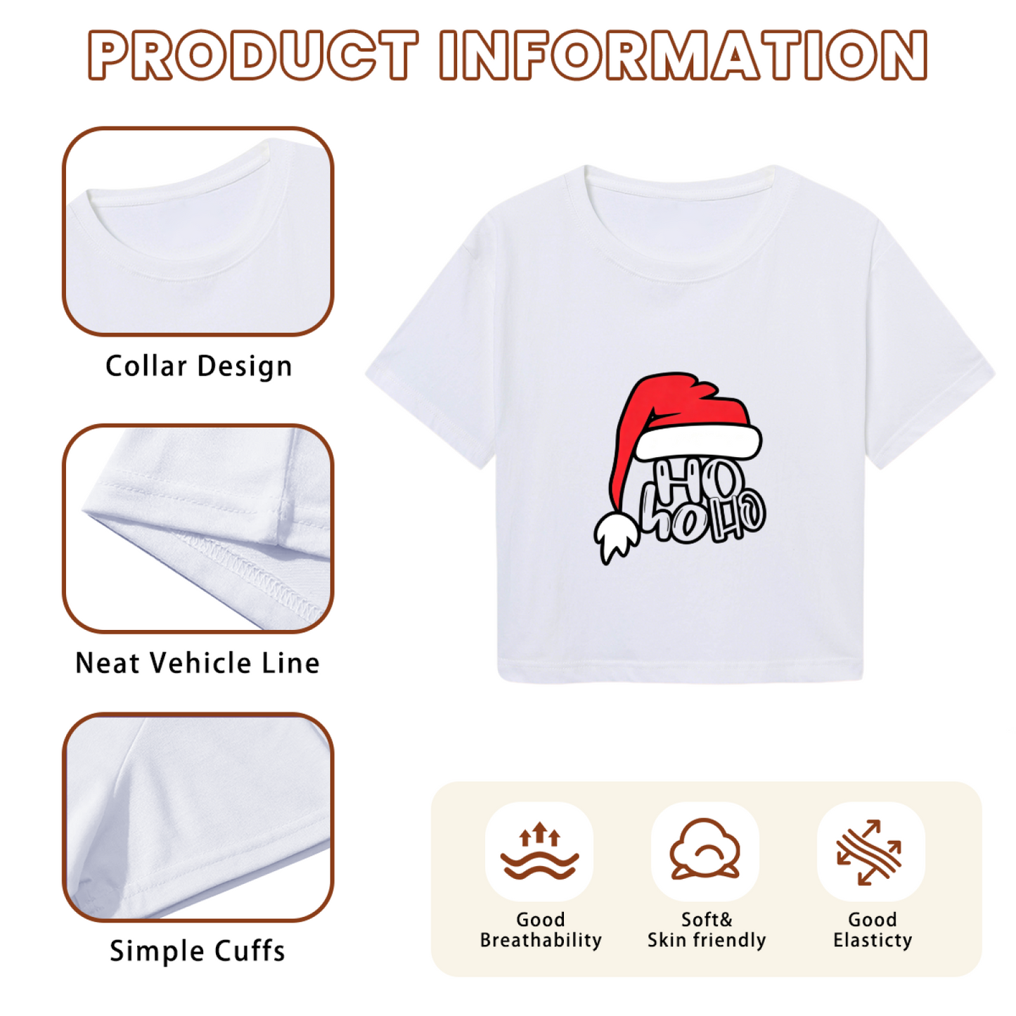 Ho Ho Ho Santa Hat Fun Christmas White Crop Tee