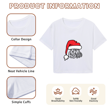 Ho Ho Ho Santa Hat Fun Christmas White Crop Tee