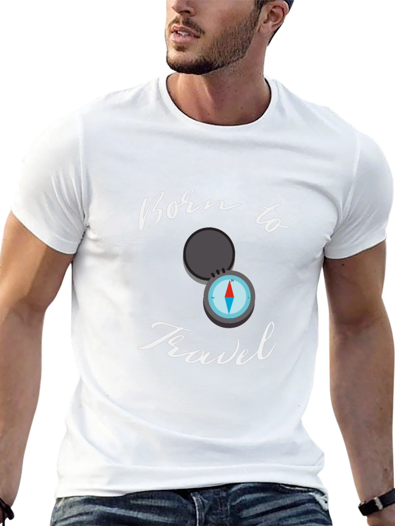 Born To Travel Black T-Shirt Compass Graphic Design