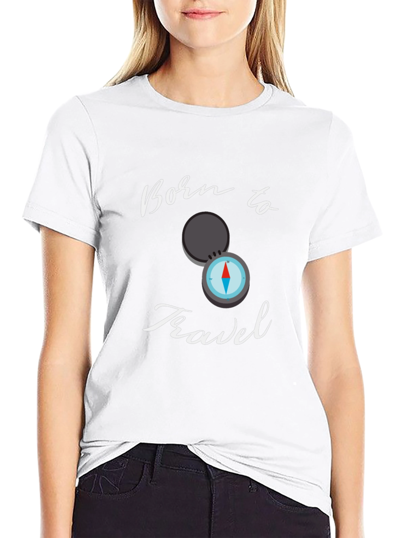 Born To Travel Black T-Shirt Compass Graphic Design