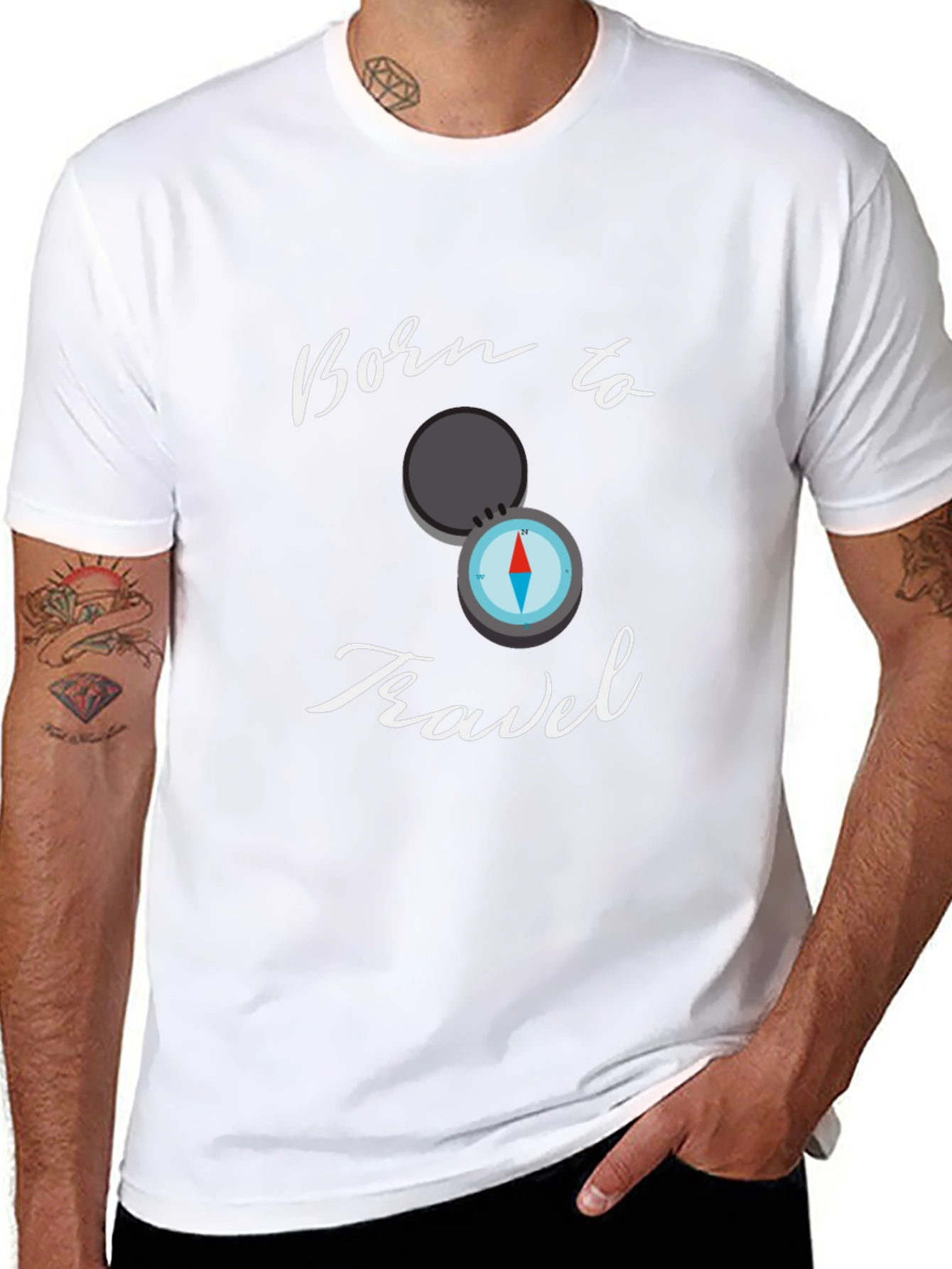 Born To Travel Black T-Shirt Compass Graphic Design