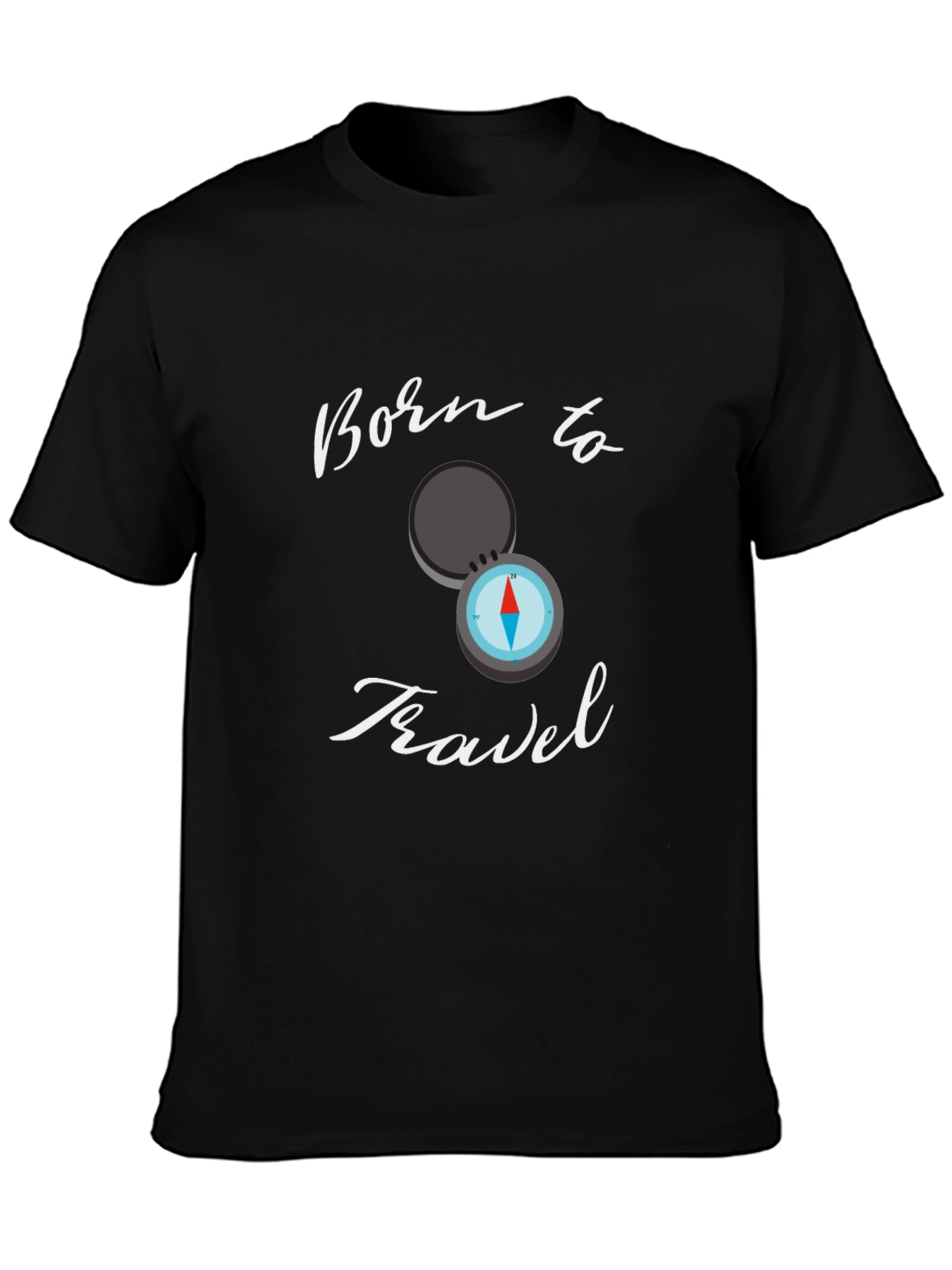 Born To Travel Black T-Shirt Compass Graphic Design
