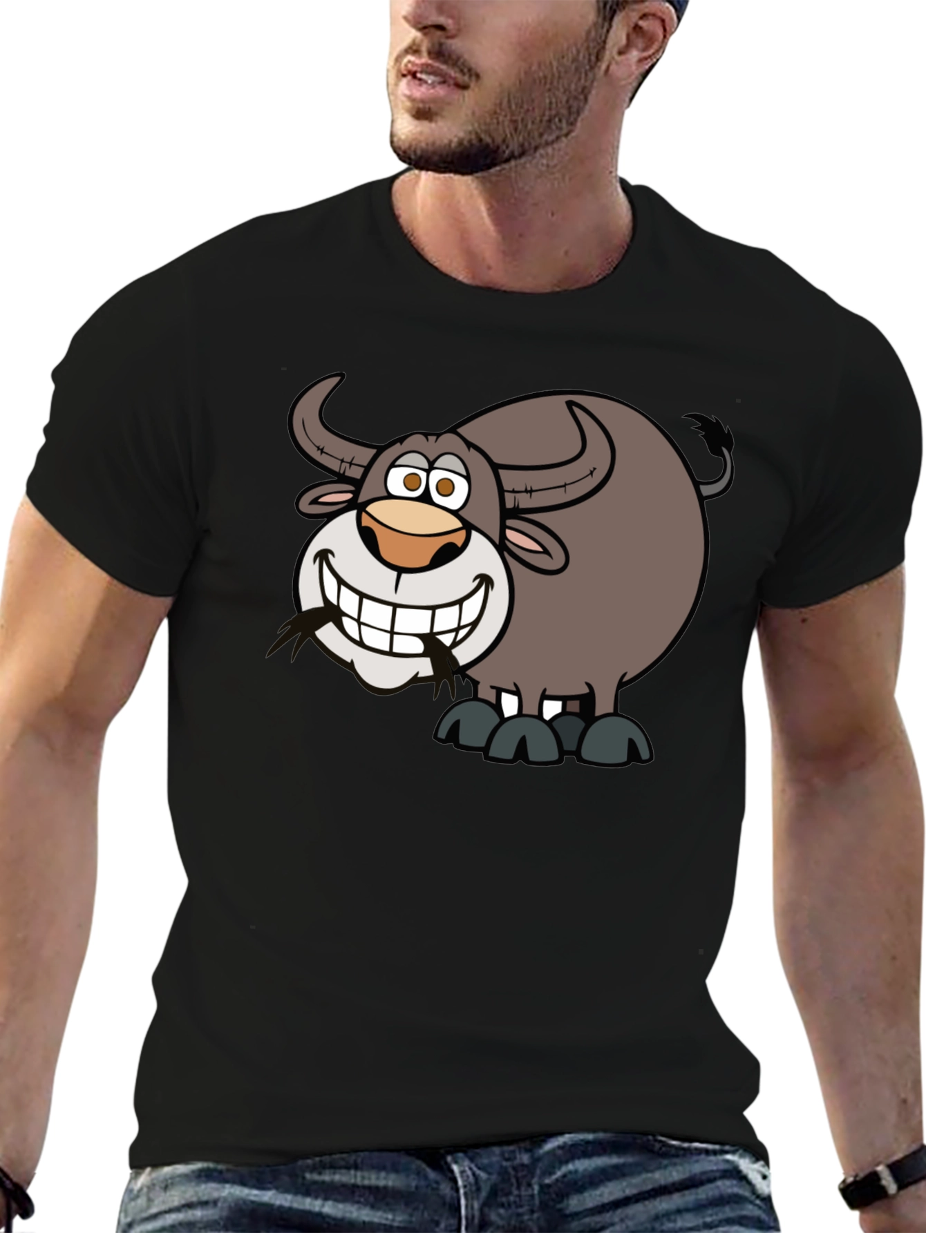 Cartoon Buffalo Graphic Tee - Soft Cotton