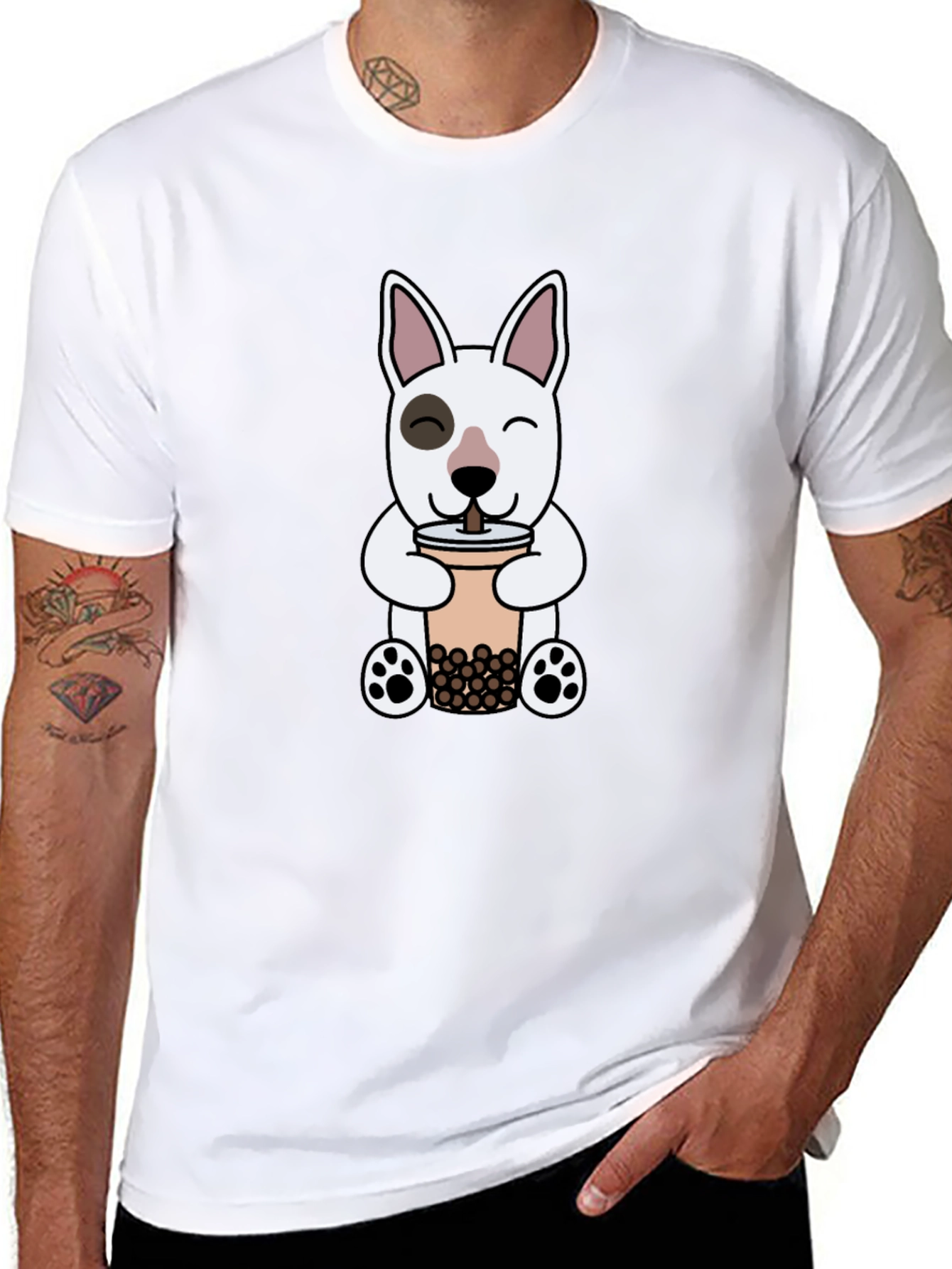 Cute Dog Boba Tea Graphic T-Shirt