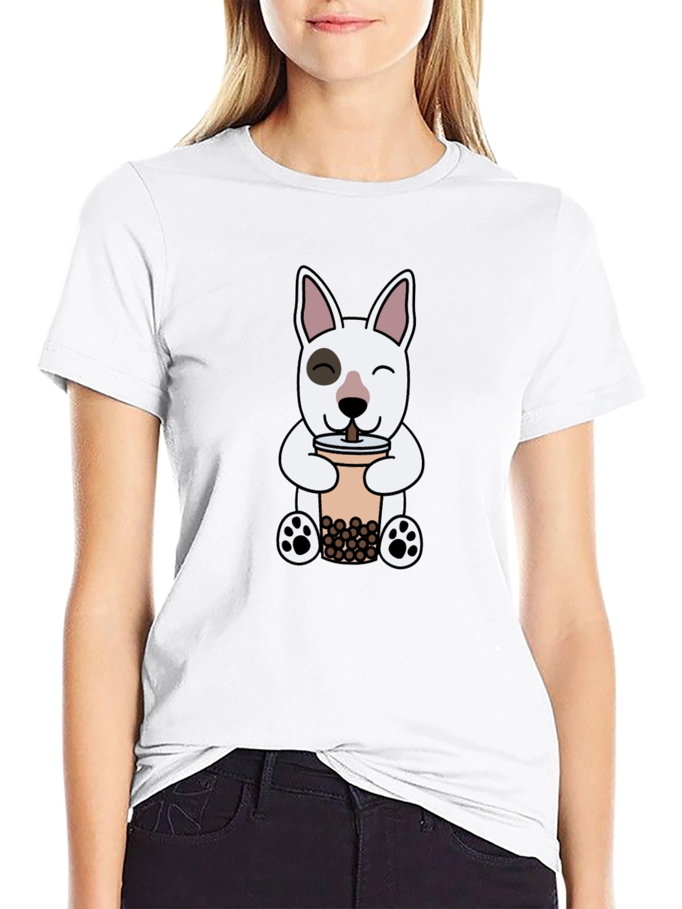 Cute Dog Boba Tea Graphic T-Shirt