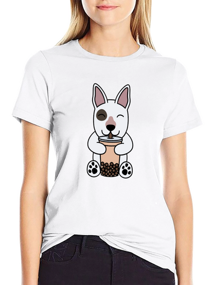 Cute Dog Boba Tea Graphic T-Shirt