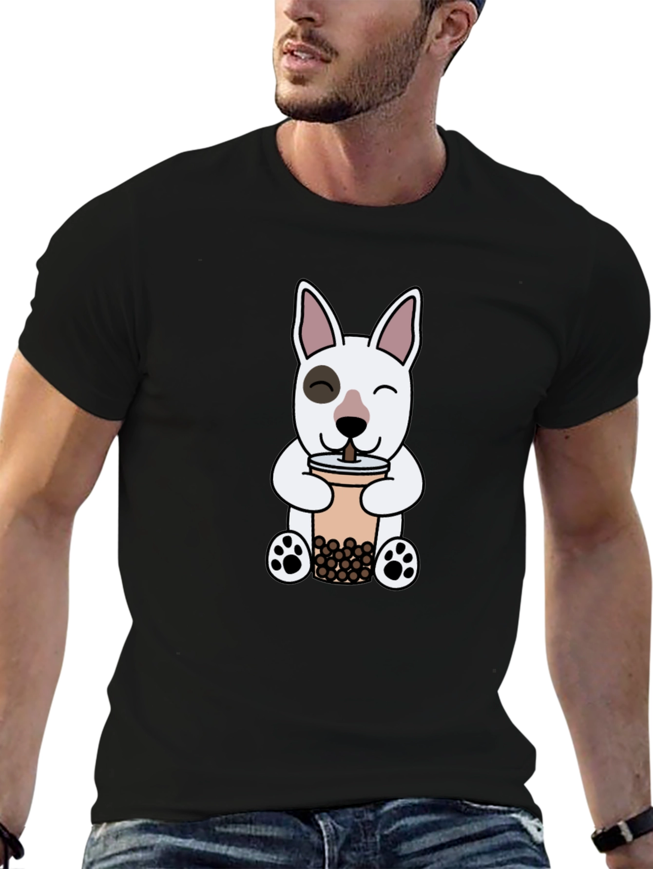 Cute Dog Boba Tea Graphic T-Shirt