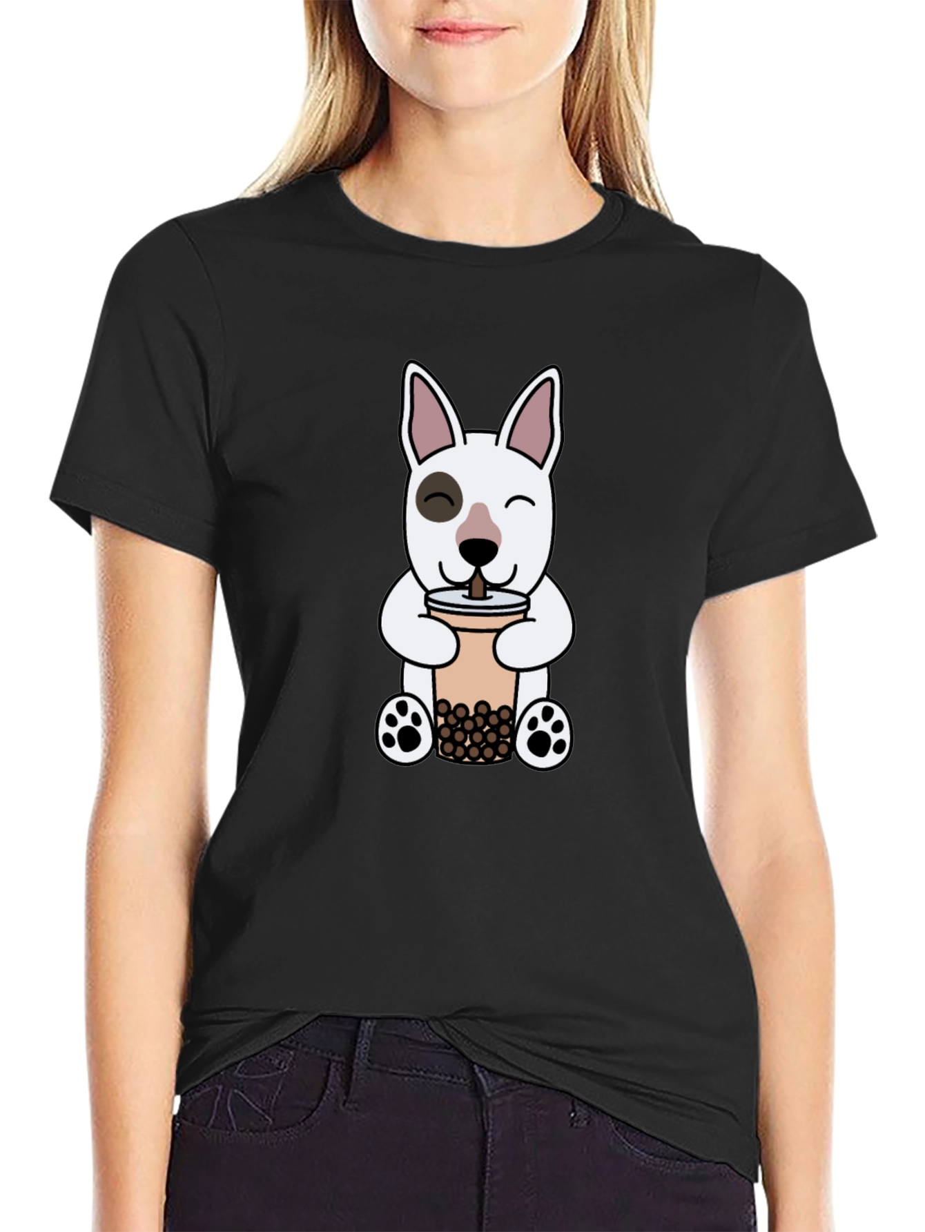 Cute Dog Boba Tea Graphic T-Shirt
