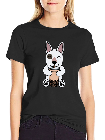 Cute Dog Boba Tea Graphic T-Shirt