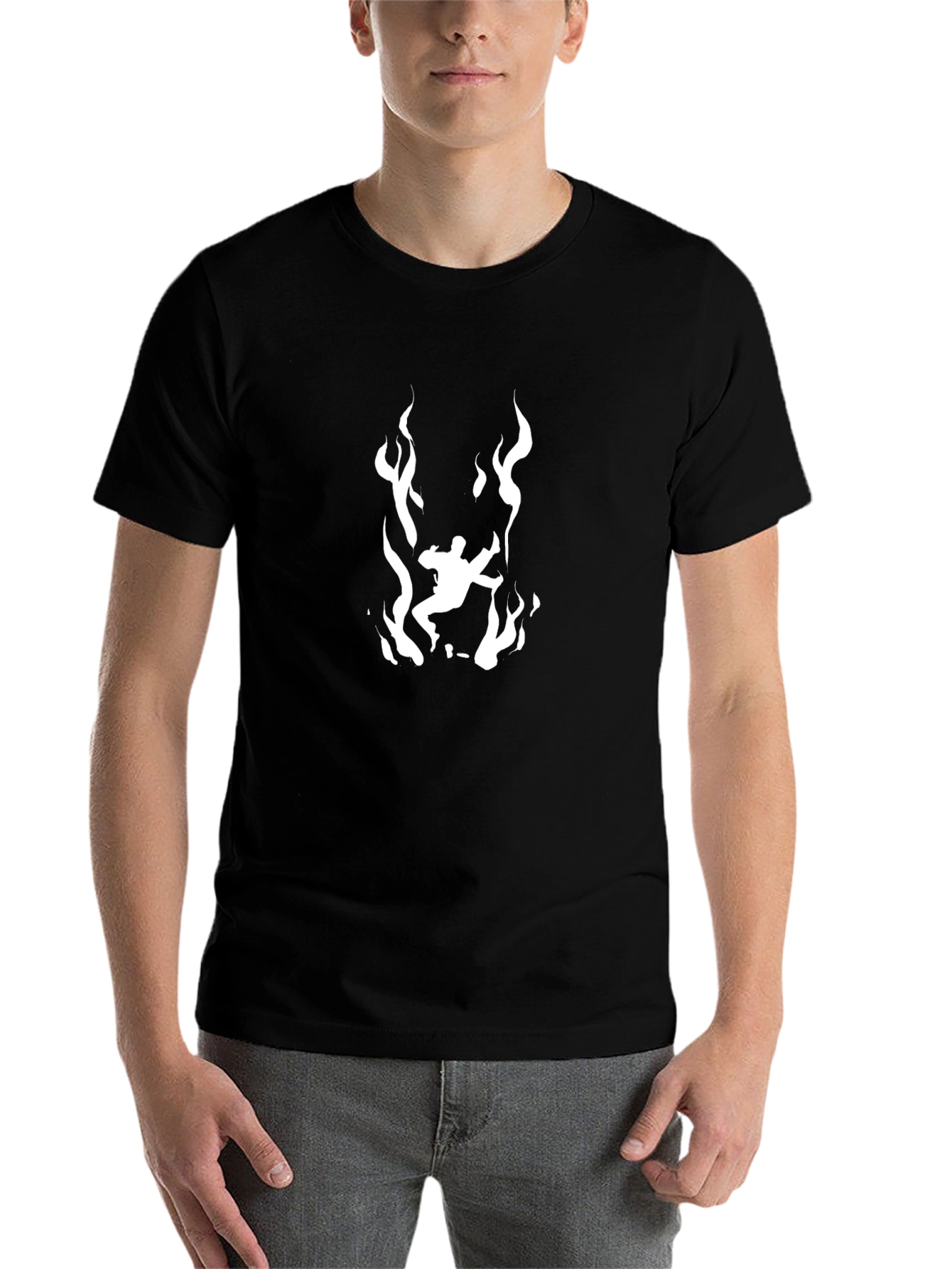 Fiery Silhouette Graphic Tee - Black Cotton T-Shirt