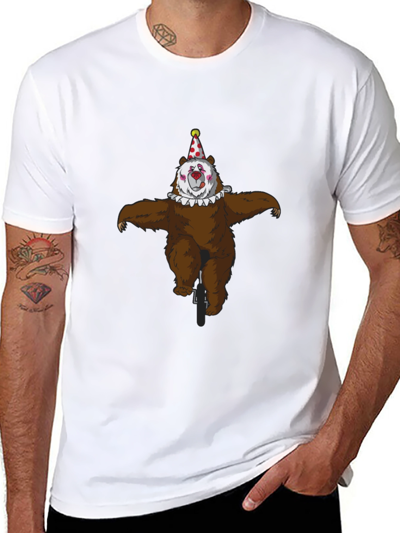 Clown Bear Unicycle Graphic T-Shirt