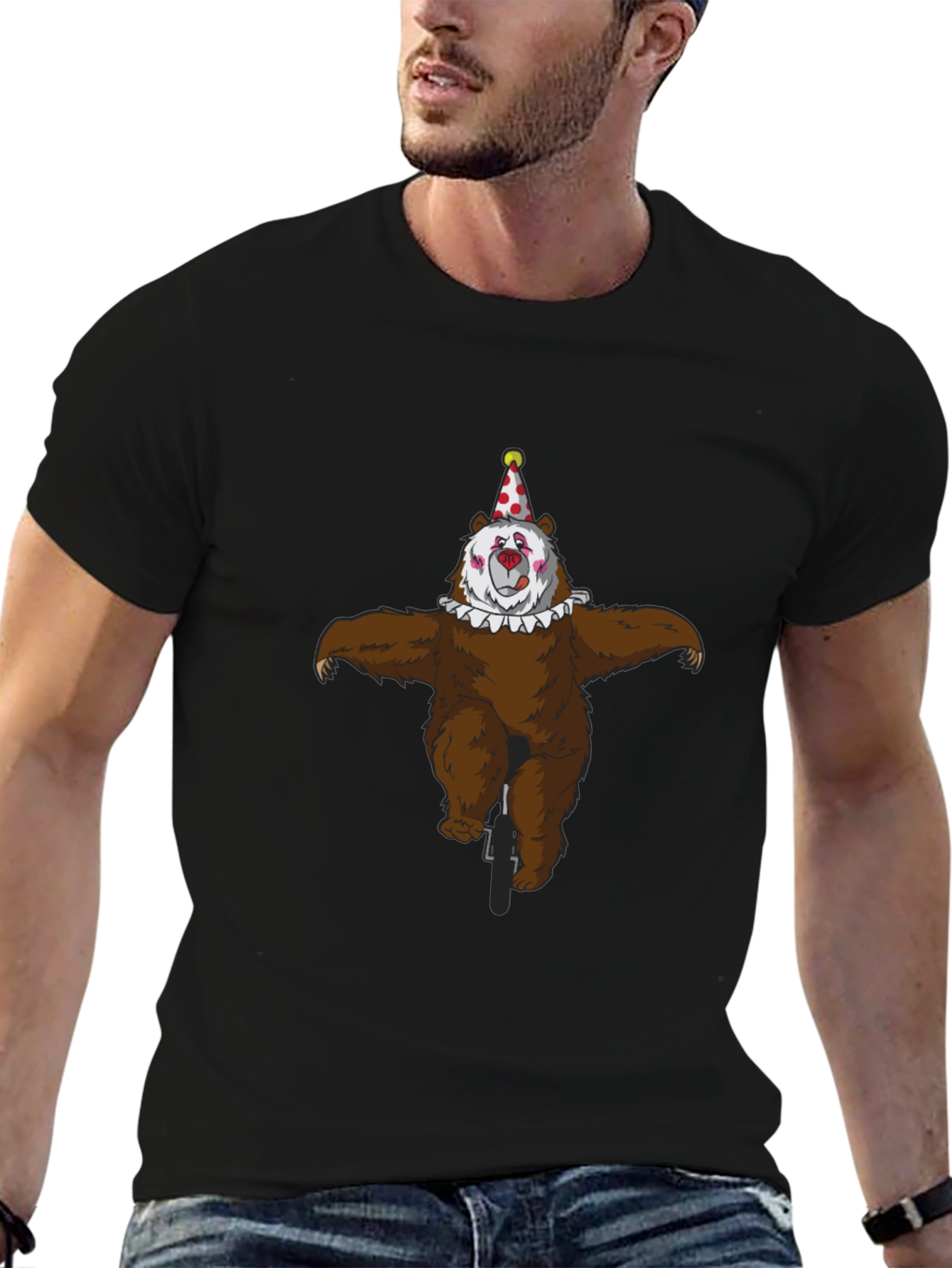 Clown Bear Unicycle Graphic T-Shirt