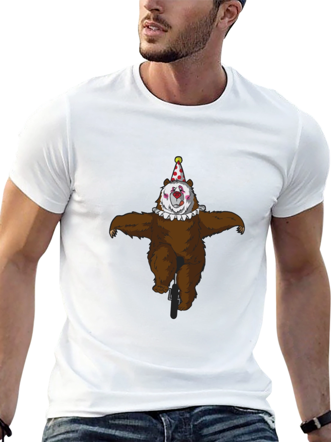 Clown Bear Unicycle Graphic T-Shirt